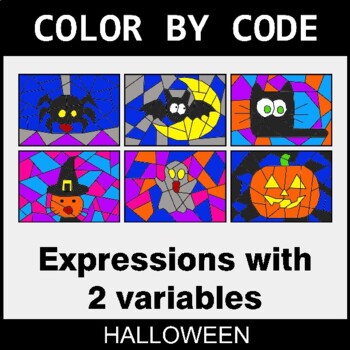 Halloween: Algebra: Expressions with 2 variables - Coloring Worksheets