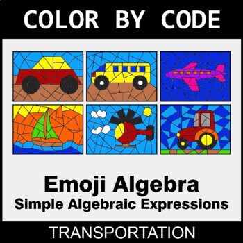 Emoji Algebra: Simple Algebraic Expressions - Coloring Worksheets