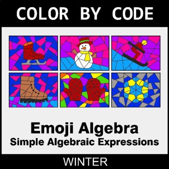 Winter: Emoji Algebra: Simple Algebraic Expressions - Coloring Worksheets
