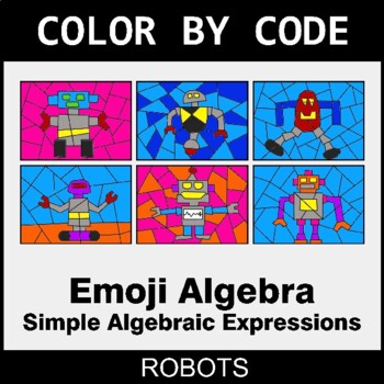 Emoji Algebra: Simple Algebraic Expressions - Coloring Worksheets