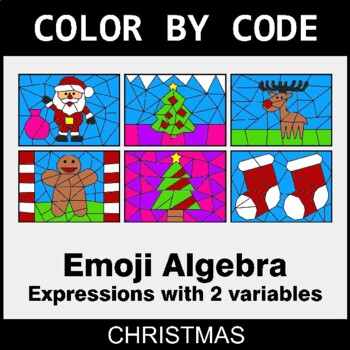 Christmas: Emoji Algebra: Expressions with 2 variables - Coloring Worksheets