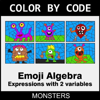 Emoji Algebra: Expressions with 2 variables - Coloring Worksheets