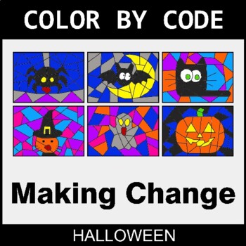 Halloween: Making Change - Coloring Worksheets | Color by Code
