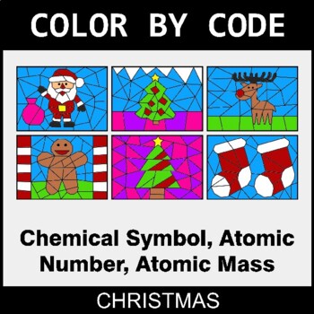 Christmas: Chemical Symbol, Atomic Number, Atomic Mass - Coloring Worksheets