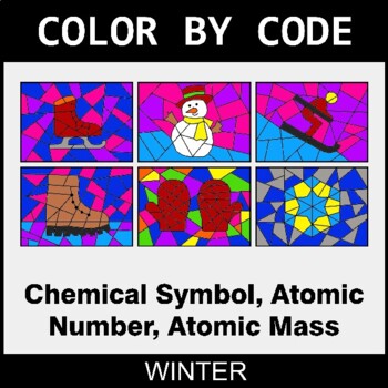 Winter: Chemical Symbol, Atomic Number, Atomic Mass - Coloring Worksheets