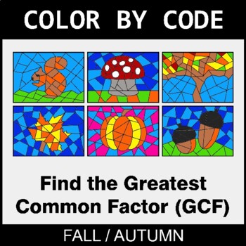 Fall: Greatest Common Factor (GCF) - Coloring Worksheets | Color by Code