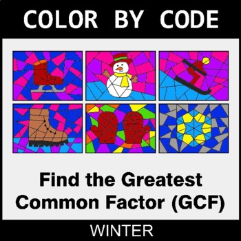 Winter: Greatest Common Factor (GCF) - Coloring Worksheets | Color by Code