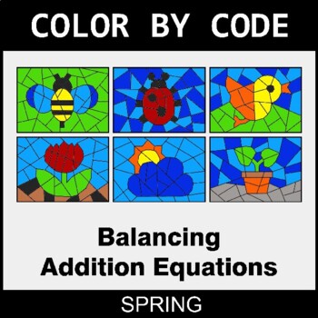 Spring: Balancing Addition Equations - Coloring Worksheets | Color by Code
