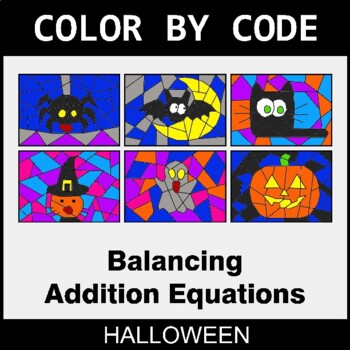 Halloween: Balancing Addition Equations - Coloring Worksheets | Color by Code