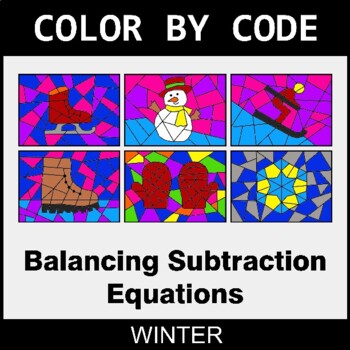 Winter: Balancing Subtraction Equations - Coloring Worksheets | Color by Code