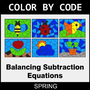 Spring: Balancing Subtraction Equations - Coloring Worksheets | Color by Code