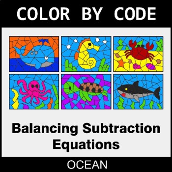 Balancing Subtraction Equations - Coloring Worksheets | Color by Code
