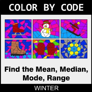 Winter: Mean, Median, Mode, Range - Coloring Worksheets | Color by Code