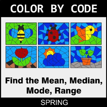 Spring: Mean, Median, Mode, Range - Coloring Worksheets | Color by Code