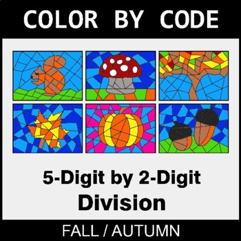 Fall: 5-Digit by 2-Digit Division - Coloring Worksheets | Color by Code