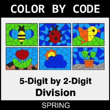 Spring: 5-Digit by 2-Digit Division - Coloring Worksheets | Color by Code