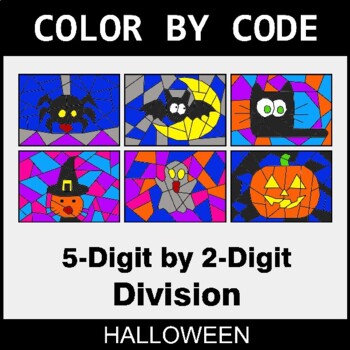 Halloween: 5-Digit by 2-Digit Division - Coloring Worksheets | Color by Code