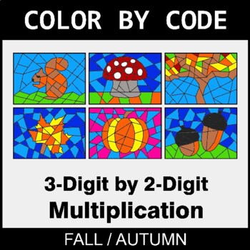 Fall: 3-Digit by 2-Digit Multiplication - Coloring Worksheets | Color by Code