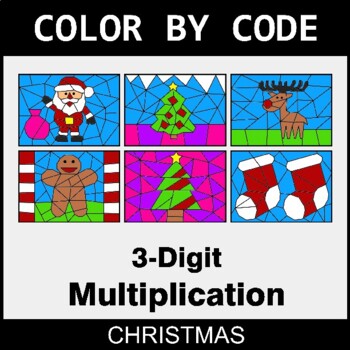 Christmas: 3-Digit Multiplication - Coloring Worksheets | Color by Code