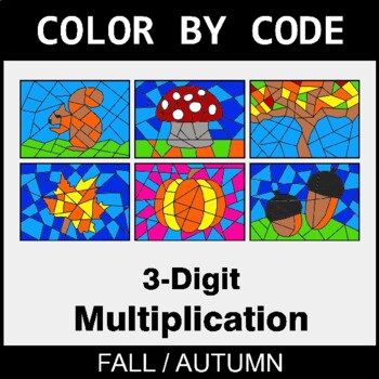 Fall: 3-Digit Multiplication - Coloring Worksheets | Color by Code