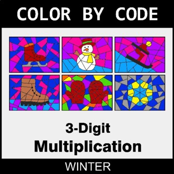 Winter: 3-Digit Multiplication - Coloring Worksheets | Color by Code