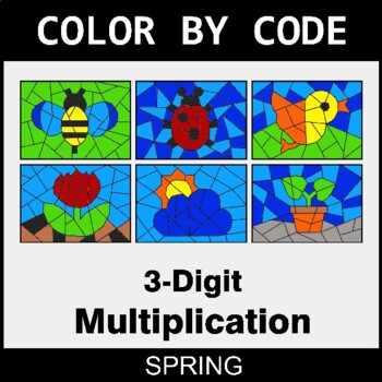Spring: 3-Digit Multiplication - Coloring Worksheets | Color by Code