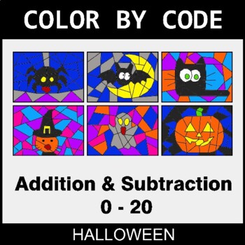 Halloween: Addition & Subtraction (0-20) - Coloring Worksheets | Color by Code