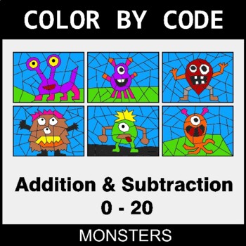 Addition & Subtraction (0-20) - Coloring Worksheets | Color by Code