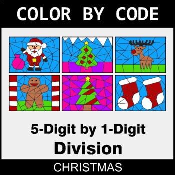 Christmas: Division: 5-Digit by 1-Digit - Coloring Worksheets | Color by Code
