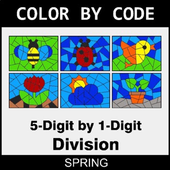 Spring: Division: 5-Digit by 1-Digit - Coloring Worksheets | Color by Code
