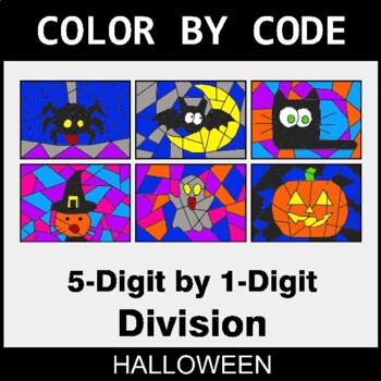 Halloween: Division: 5-Digit by 1-Digit - Coloring Worksheets | Color by Code