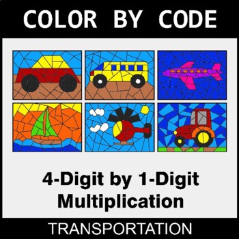 Multiplication: 4-Digit by 1-Digit - Coloring Worksheets | Color by Code