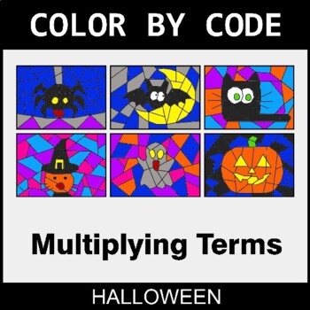 Halloween: Algebra: Multiplying Terms - Coloring Worksheets | Color by Code