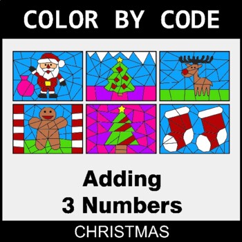 Christmas: Adding 3 Numbers - Coloring Worksheets | Color by Code