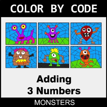 Adding 3 Numbers - Coloring Worksheets | Color by Code