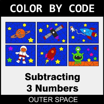 Subtracting 3 Numbers - Coloring Worksheets | Color by Code