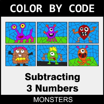 Subtracting 3 Numbers - Coloring Worksheets | Color by Code