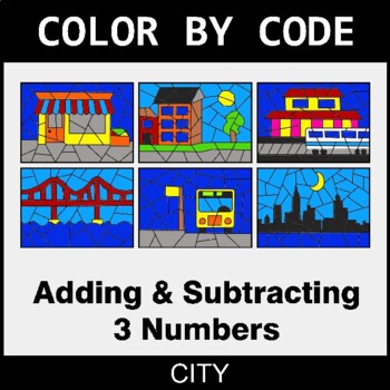 Adding & Subtracting 3 Numbers - Coloring Worksheets | Color by Code