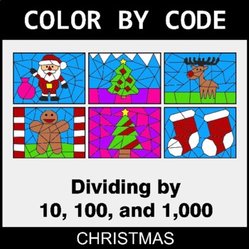 Christmas: Dividing by 10, 100, and 1,000 - Coloring Worksheets | Color by Code