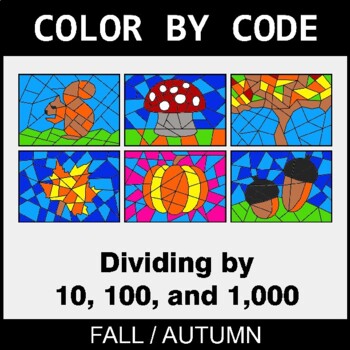 Fall: Dividing by 10, 100, and 1,000 - Coloring Worksheets | Color by Code
