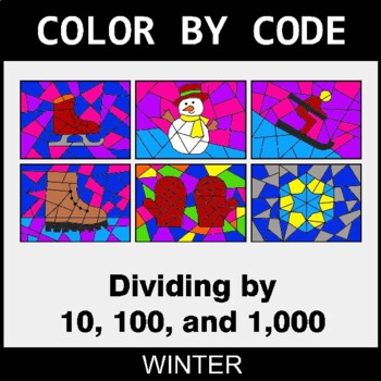 Winter: Dividing by 10, 100, and 1,000 - Coloring Worksheets | Color by Code