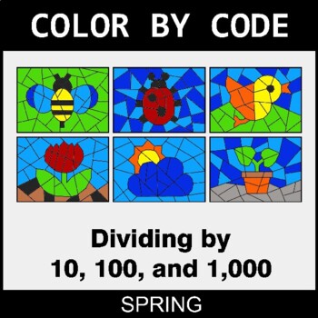 Spring: Dividing by 10, 100, and 1,000 - Coloring Worksheets | Color by Code