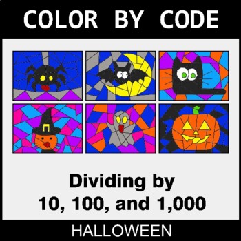 Halloween: Dividing by 10, 100, and 1,000 - Coloring Worksheets | Color by Code