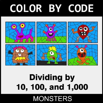 Dividing by 10, 100, and 1,000 - Coloring Worksheets | Color by Code