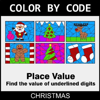 Christmas: Place Value of Underlined Digit - Coloring Worksheets | Color by Code