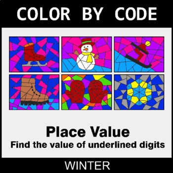 Winter: Place Value of Underlined Digit - Coloring Worksheets | Color by Code