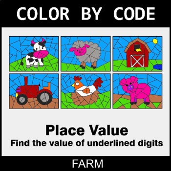 Place Value of Underlined Digit - Coloring Worksheets | Color by Code