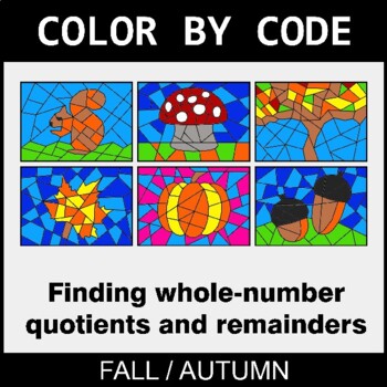 Fall: Find Whole-Number Quotients and Remainders - Coloring Worksheets