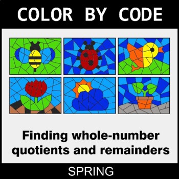 Spring: Find Whole-Number Quotients and Remainders - Coloring Worksheets