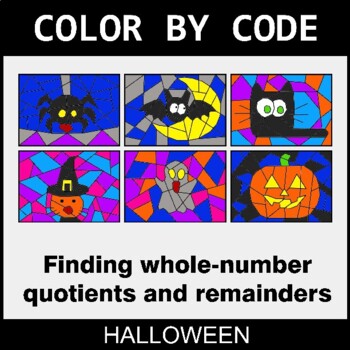 Halloween: Find Whole-Number Quotients and Remainders - Coloring Worksheets